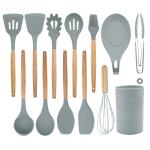 Non Toxic Silicone Spatula Wooden Handles Kitchen Utensils Set