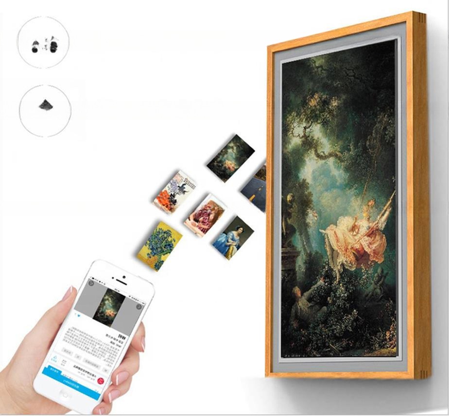 UHD 65" inch Large LCD LED digital video photo frame with Wood frame for NFT advertising display with wooden frame monitor
