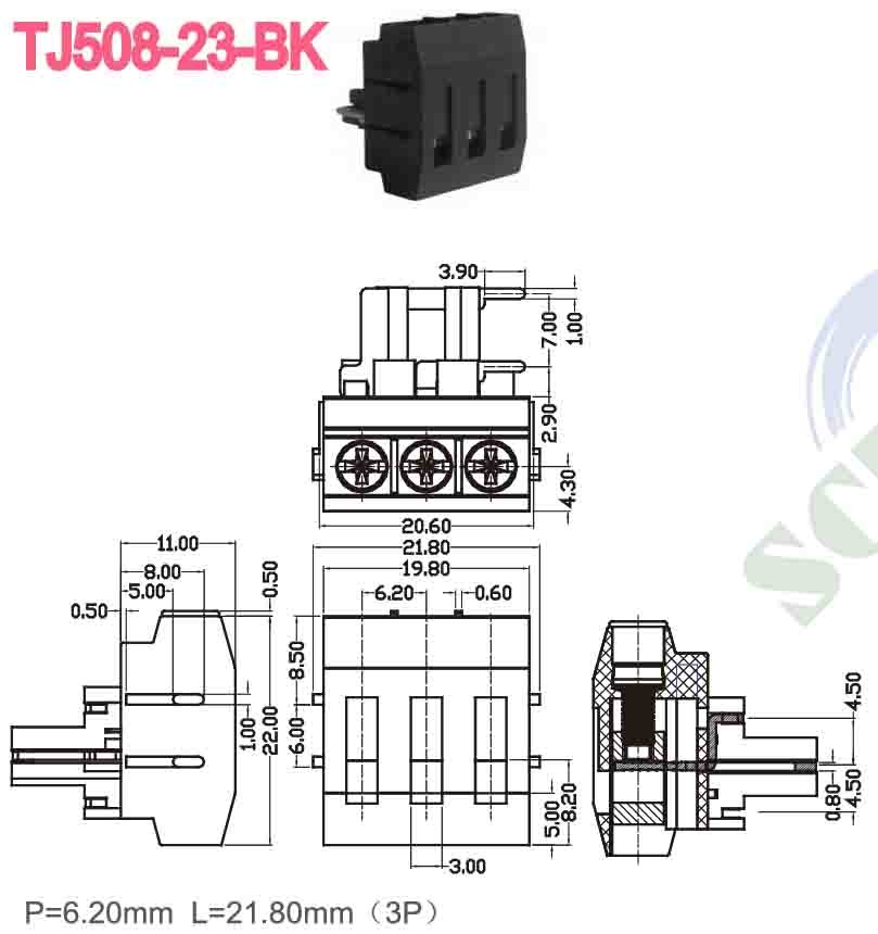 300V 10A M3 Screw Terminal Block Connector 12 24 AWG PBT 6.2mm Spacing Brass