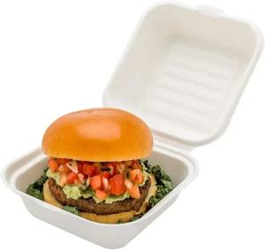 Quality UV Coating Biodegradable Sugarcane Bagasse Bamboo Burger Box for Environmentally Friendly Packaging wholesale