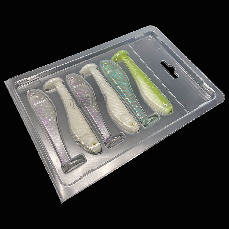 6 Cavity Disposable PVC Custom Fishing Lure Packaging Hinge Clamshell
