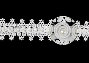 Quality 3D Flower French Venice Guipure Lace Trim With Pearl Bead For Bridal Wedding Dress wholesale