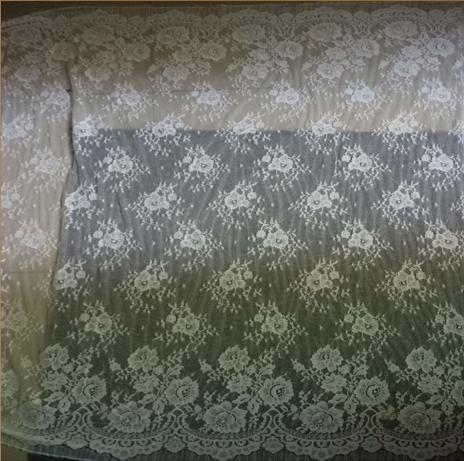 French Eyelash Lace Fabric with cord for Bridal Dress with Ivory color