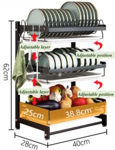 Quality Compact 400*280*620mm Stainless Steel Kitchenwares SGS 3 Layer Dish Rack Organizer wholesale