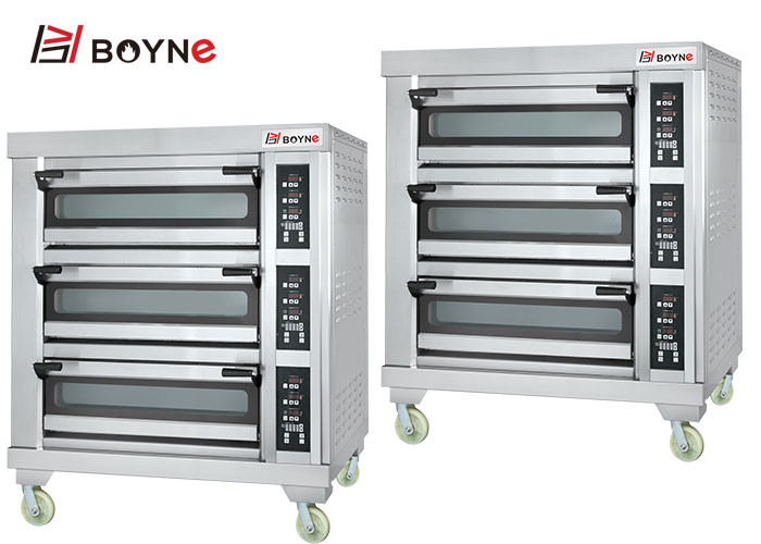 Stainless Steel High End Electric Microcomputer Commercial Three Deck Six Tray Bakery Oven