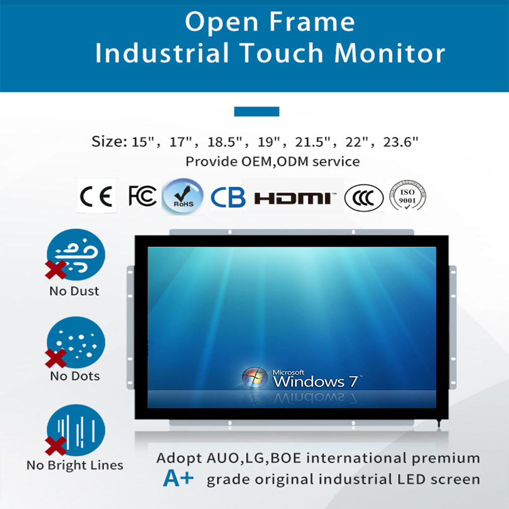 Vandalproof LCD Infrared Touch Monitor Anti Glare Open Frame