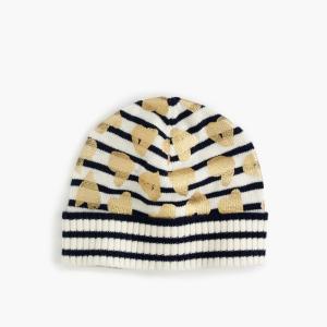 Quality Girls Stripe Knit Beanie Hats With Heart Foil Print Jersey Type Durable wholesale