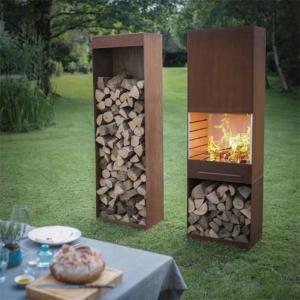 Quality Rectangular Rusty Corten Steel Fireplace Wood Storage wholesale