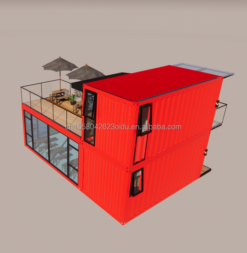 Aluminum Alloy Windows Luxury Commercial Prefab Construction House with Wall 50/75/100mm Wave Sandwich Panel