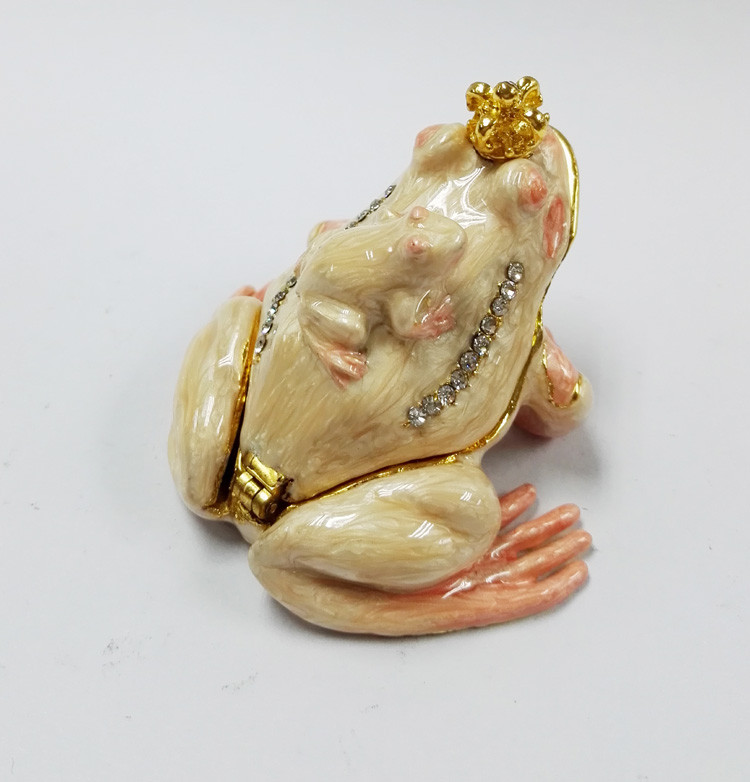 Bejewelled Promotional Gift Alloy Hand painted frog and crab playing on lotus meta frog trinket boxes