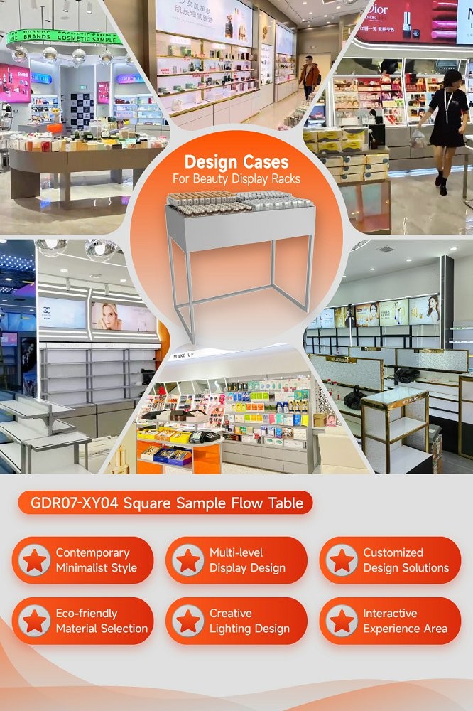 GDR07-XY04 Cosmetic Display Table with 3mm Transparent Acrylic Joint Box and Display Flexibility for Shopping Mall