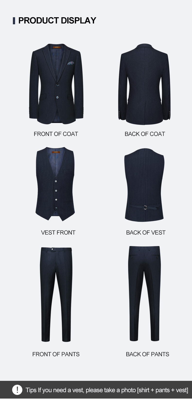 Anti-wrinkle Men's Business Suit in Classic Black and White Stripes with Notch Lapel