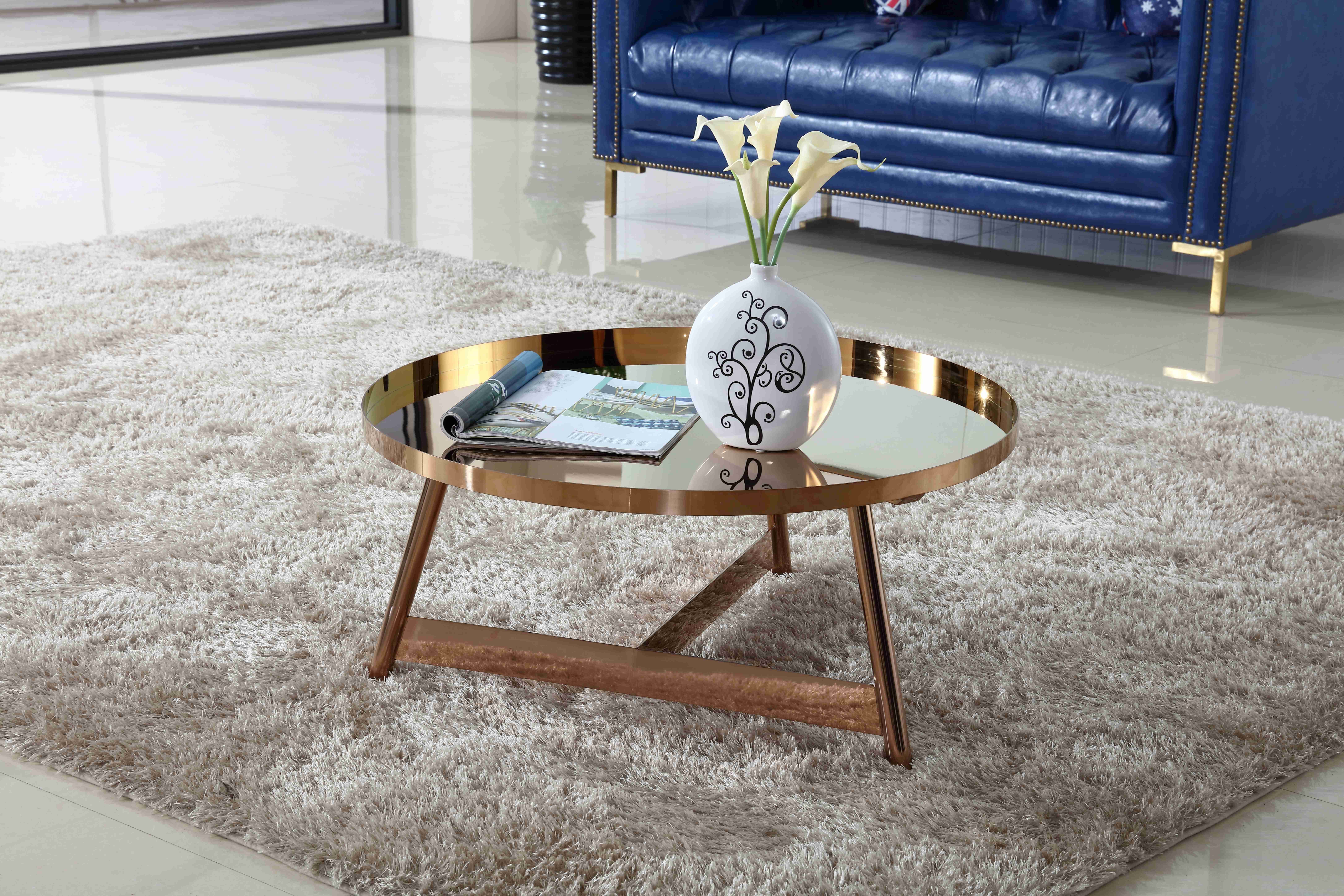Interior Stainless Steel Shining Coffee Table Round Rose Gold Living Room Furniture
