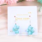 Handmade Light Lake Blue Jade Healing Spiritual Round Bead Flower Dangle Earring