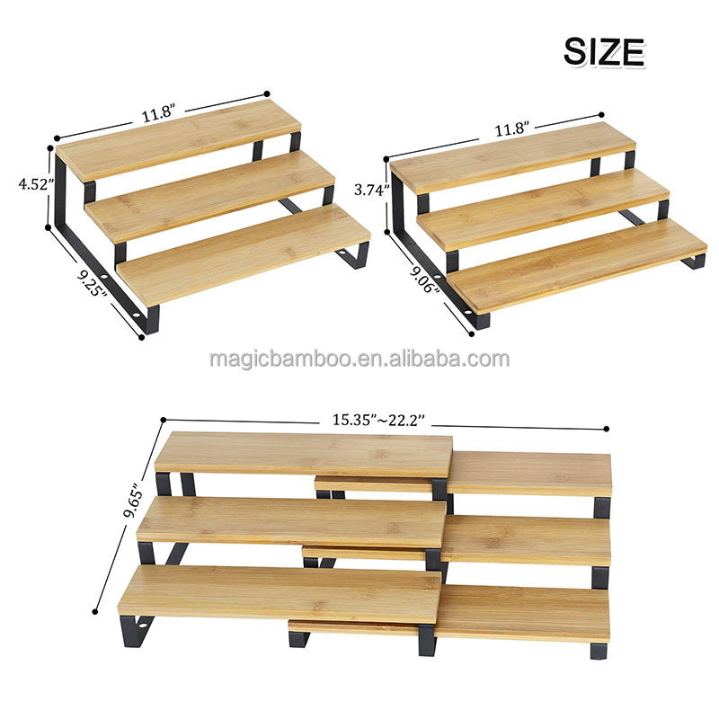 3 Tier Expandable Bamboo Kitchen Shelf Organizer Spice Rack Sustainable
