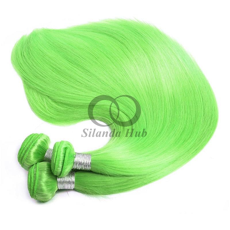 Green Straight Remy Human Hair Bundles Sew In Weave Bundles Brazilian Bundle Deals