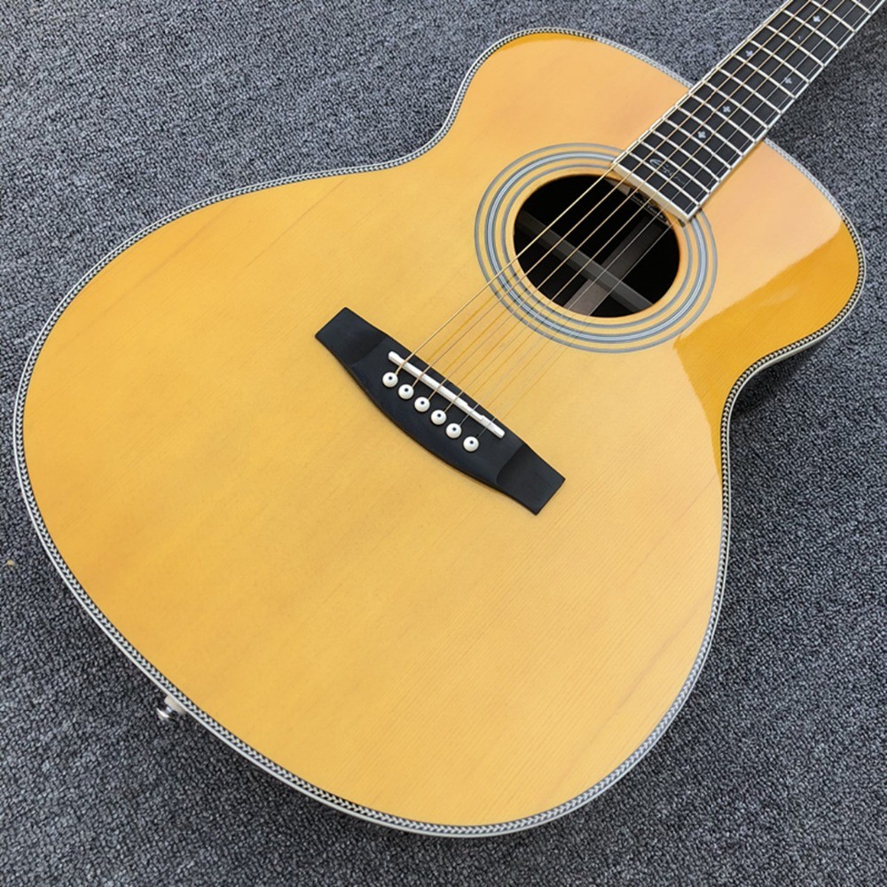 Custom Solid Spruce Top GOM28S Acoustic Electric Guitar 2020 New Yellow Color Rosewood Back and Side Acoustic Guitar EQ