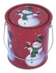 Christmas Holiday Tin Container , Food Grade With Metal Handle , Dia110xH130mm