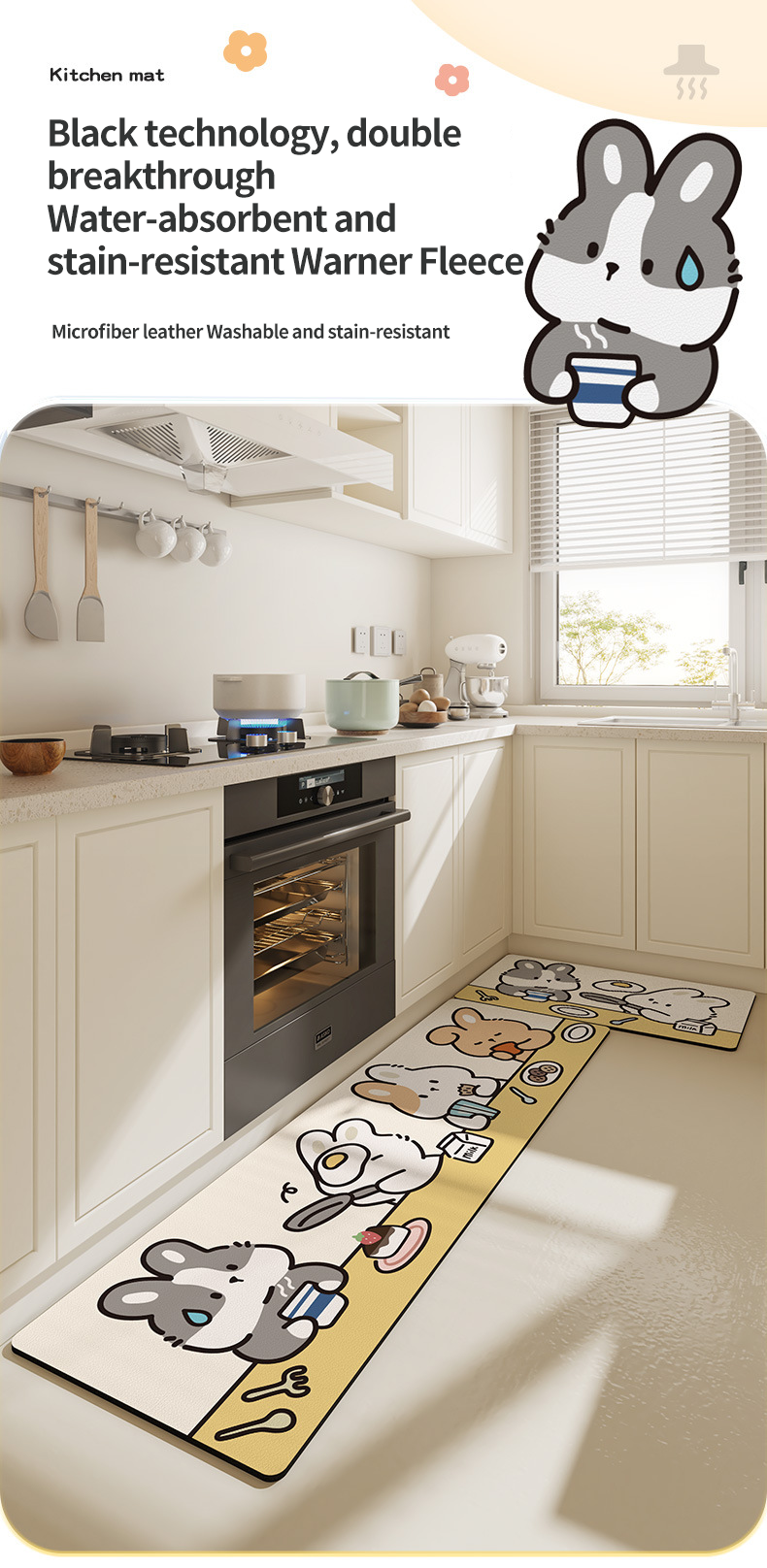 Rubber Nordic Style Printed Kitchen Mat for Living Room Carpet Bedroom Rug Home Decor