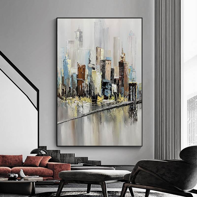 Hand Painted Colorful Knife Oil Painting on Canvas Living Room Decor Abstract Wall Painting