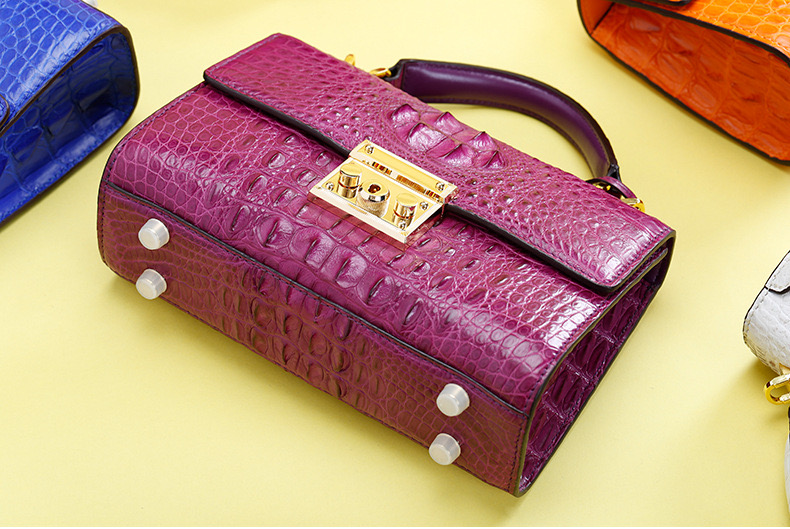 Genuine Alligator Skin Key Lock Closure Lady Small Handbag Authentic Crocodile Leather Women Flap Purse Shoulder Bag