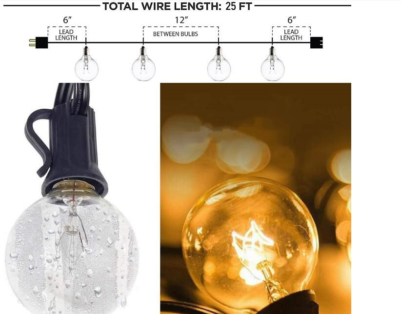 10M 25Bulbs G40 Globe Bulb Holiday Decoration Lights Led String Christmas Decoration
