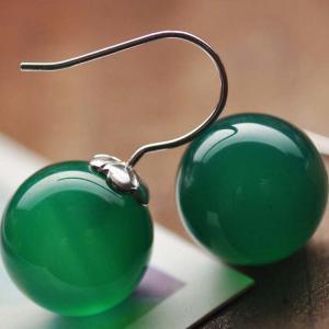 Quality 925 Sterling Silver Green Onyx Bead Dangle Earrings(011634GREEN) wholesale
