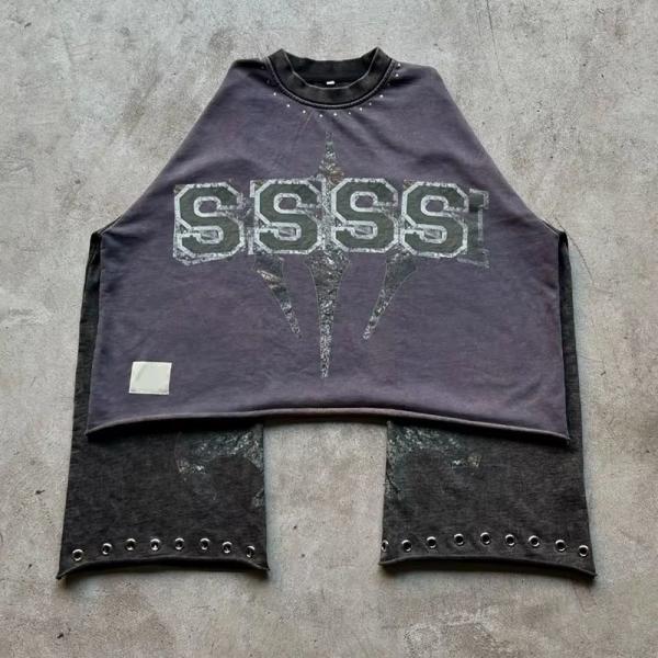 Custom Streetwear Hip Hop 100% Cotton Raw Hem Cropped Tee Metal Rivet Stone Wash
