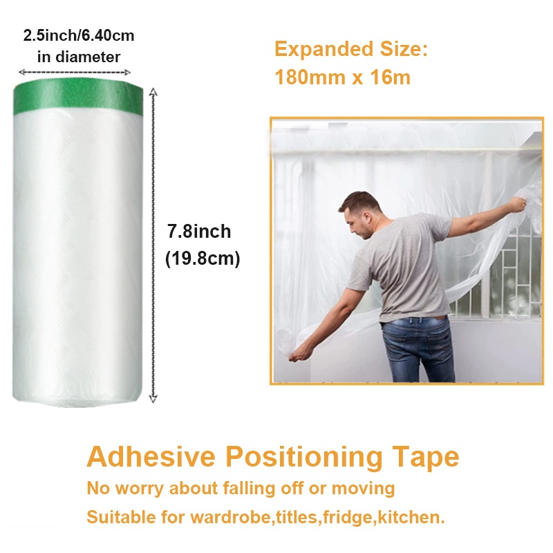 Green Taped Protective Anti Outdoor Paper Pre Taped Masking Film 16m
