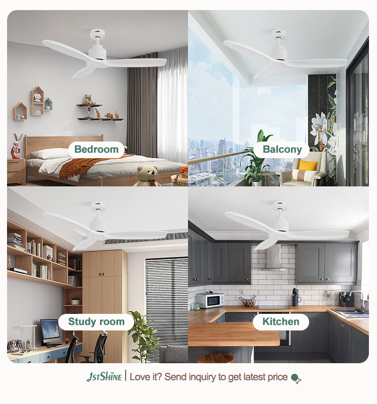 52 Inch White Solid Wood Blades DC Motor LED Ceiling Fan Not Equipped NO App-Controlled