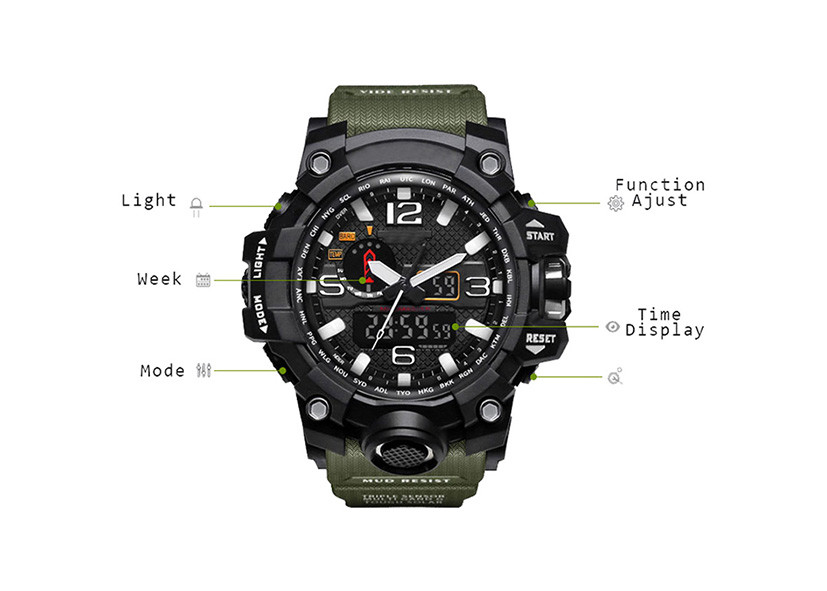 PU Strap Plastic Digital Watch , 50m Waterproof Digital Sports Watches For Men