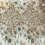 Gold African Beaded Handmade Embroidery Lace Fabric With Appliques