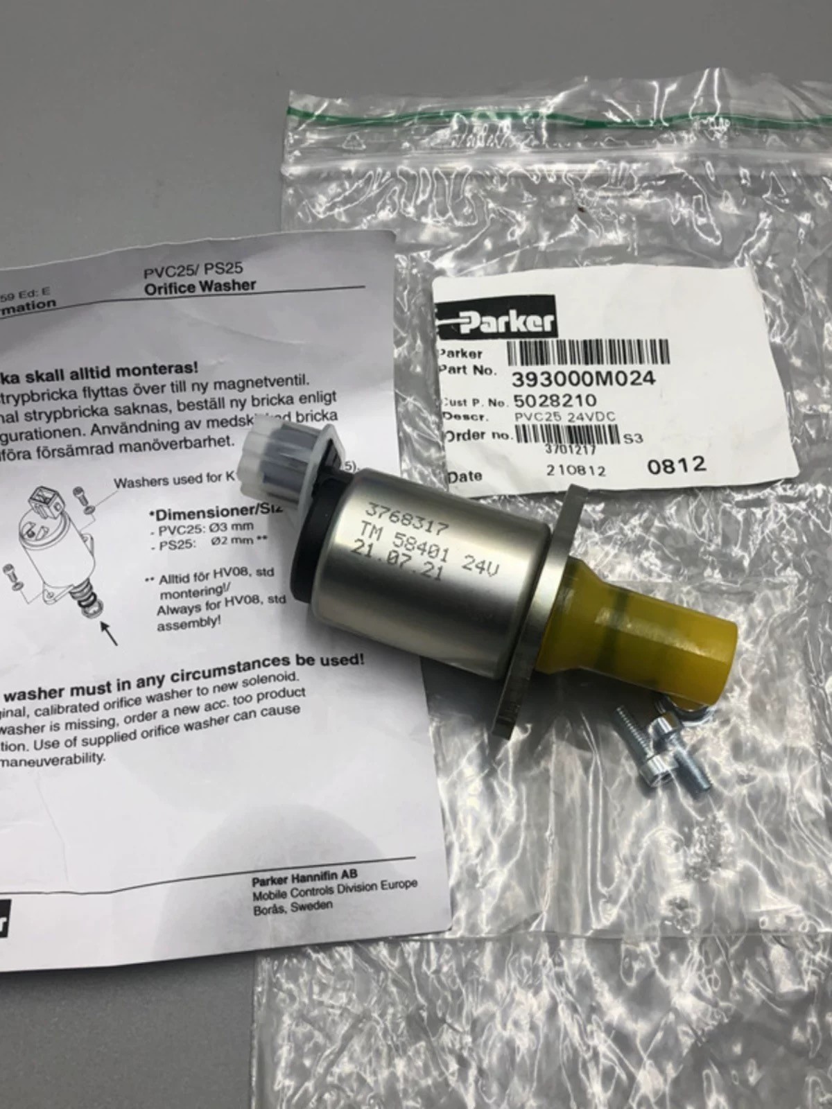 3768317 TM58401 Sany Pile High Machine Pilot Proportional Valve 393000M024 PVC25 24VDC
