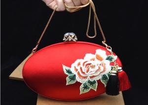 Quality Luxury Oval Shape Embroidered Velvet Bag , Satin Clutches Evening Bags With Two Tassel wholesale