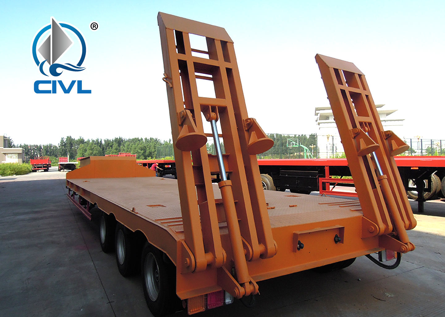 Civl 3 Axles Equipment Low Bed Trailer King Pin 3.5 Inch Q235 Material With Radial Tires