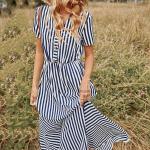 Fancy Beach Loose Short Sleeve Maxi Dresses Plain Dyed Square Collar