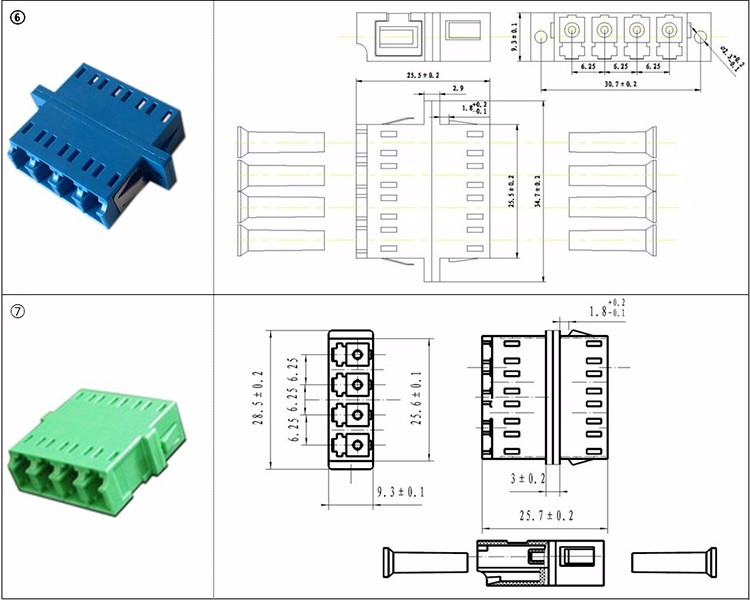 LC/PC Quad with SC Duplex Flange fiber optic adapter