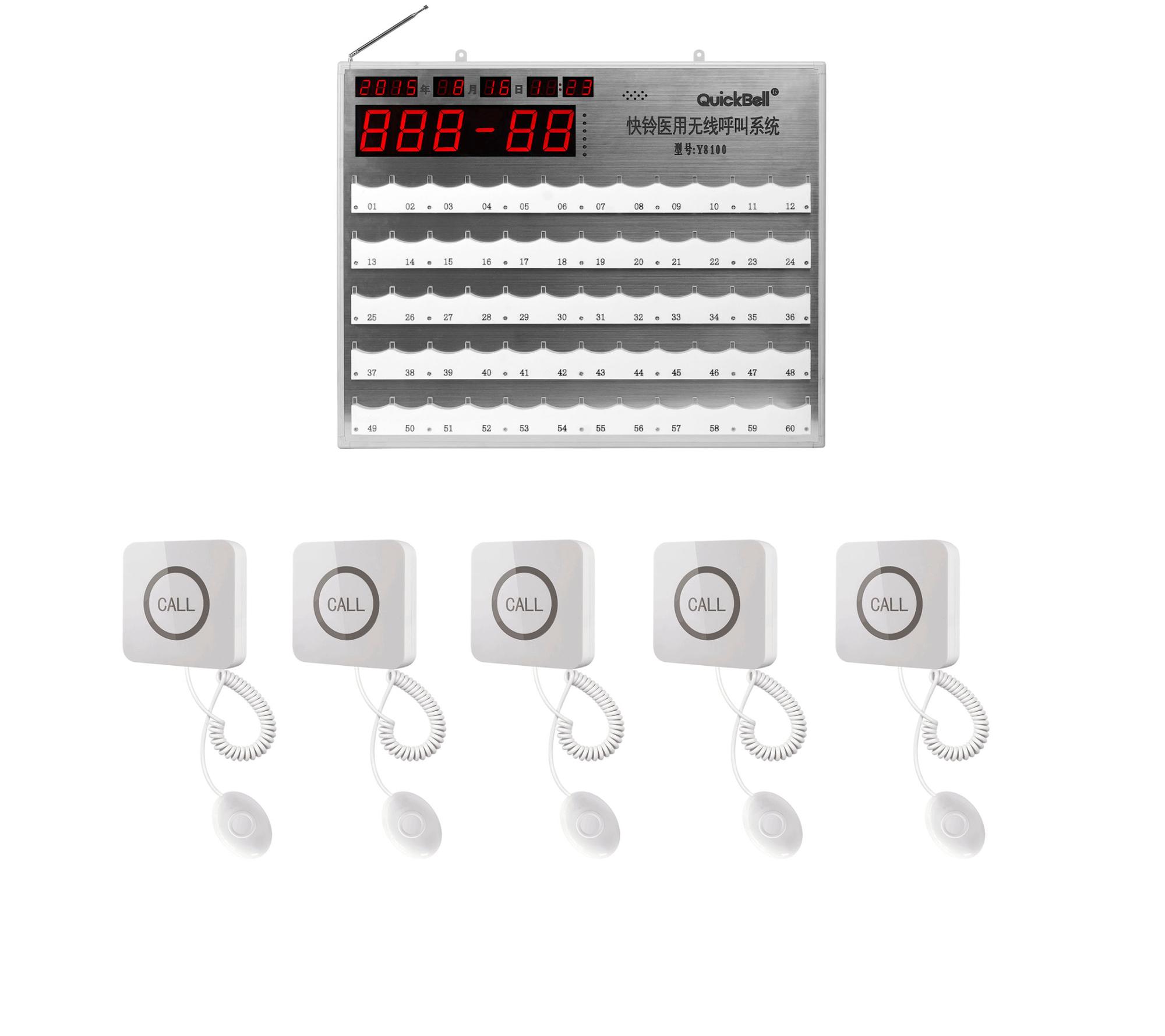 Wireless long range hospital service calling system with digital display screen and voice announcements