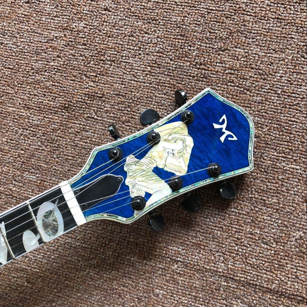New handwork 6 Strings Rosewood fingerboard Electric Guitar with blue color flame top guitar and black hardware