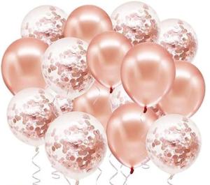 Quality Rose Gold Balloons + White Balloons + Confetti Balloons w/Ribbon | Rosegold Balloons for Parties wholesale