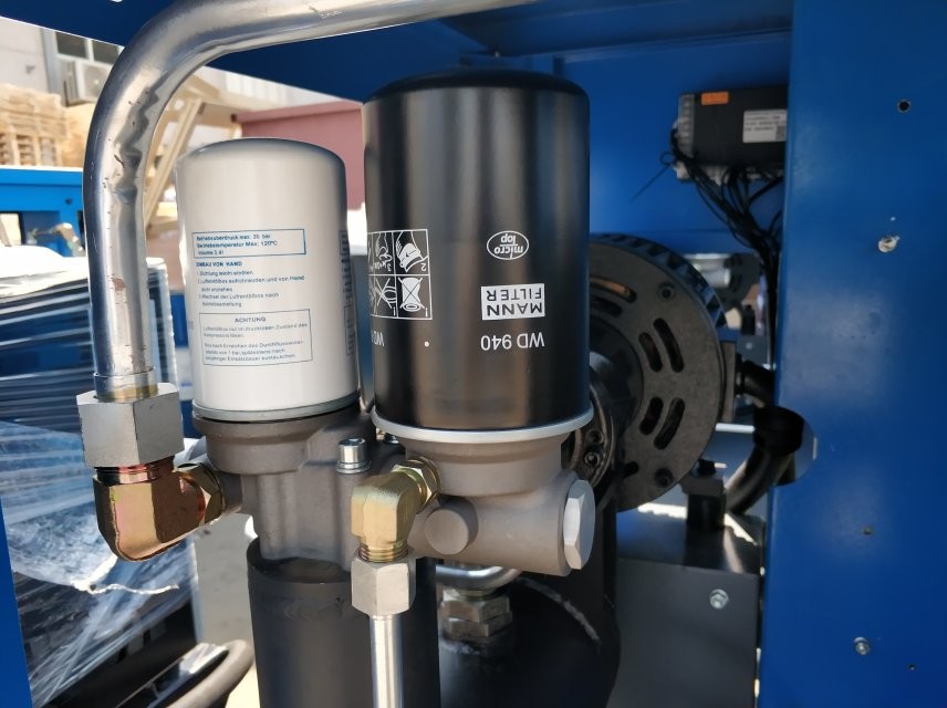 compact screw air compressor with air dryer on receiver tank