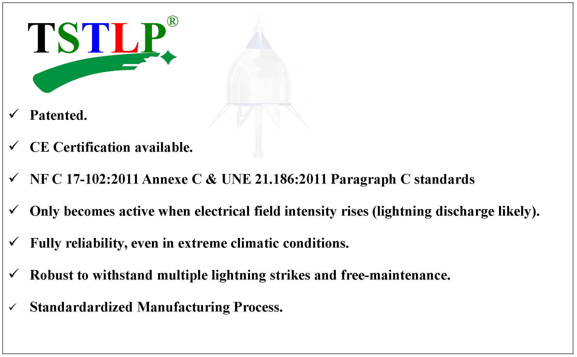Rustproof Air Terminal Ese Lightning Arrester For Homes / Barn / Villa / Chimney