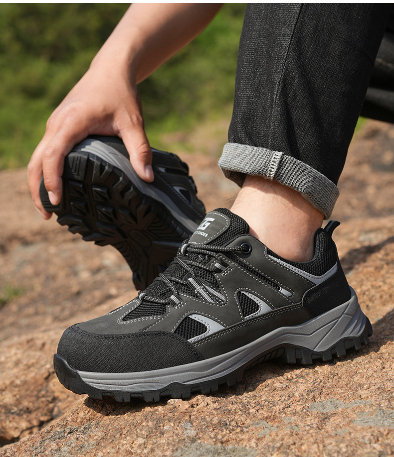 Kevlar Midsole Anti-stab Steel Toe Black Microfiber Flying Knit Work Shoes For Industrial Safety