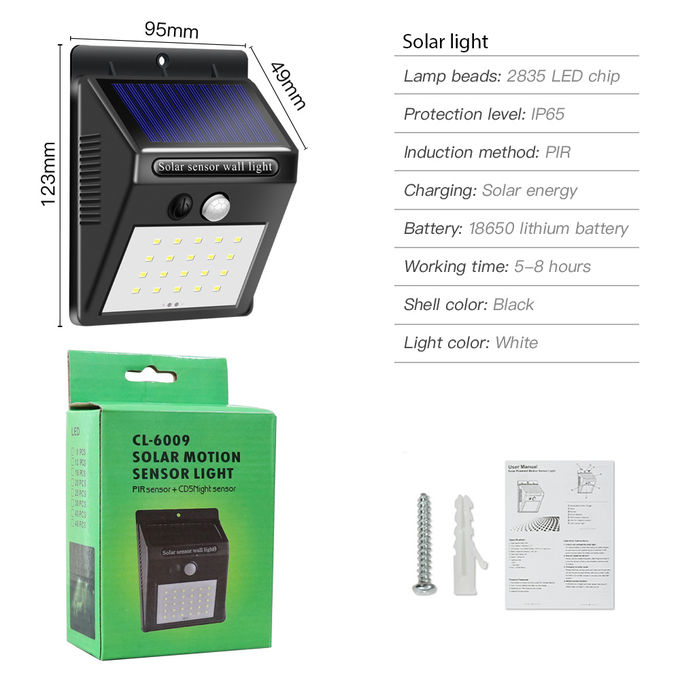 Wireless Waterproof Motion Sensor Outdoor 20Led Security Night Light Solar Wall Lights