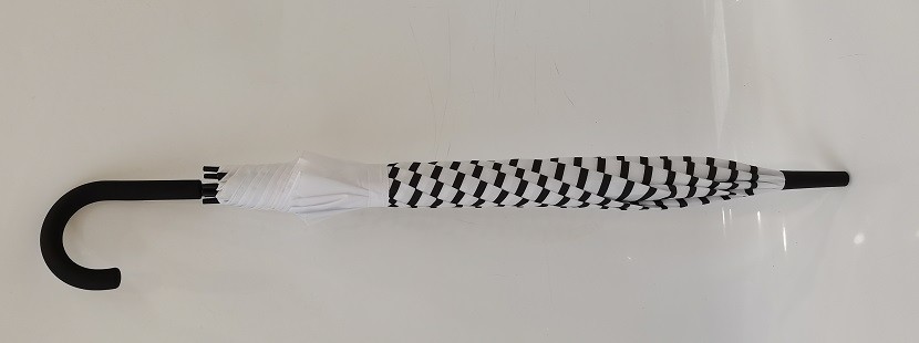 23 Inches 8 Fiberglass Ribs Auto Open Stick Umbrella With J Shape Rubber Coated Plastic Handle