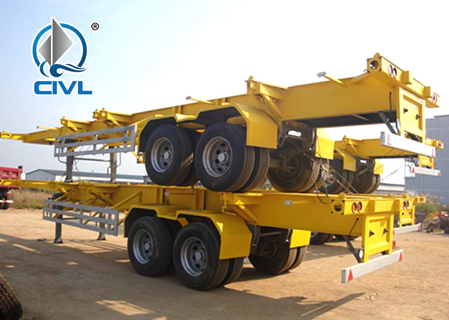 2400X2500X1650mm Dimenssion 2 Axles Fuwa brand 13T Skeletal Container Semi Trailer 2.0 inch