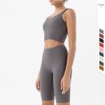 210gsm Yoga Activewear Sets Ribbed Two Piece Biker Short Sets