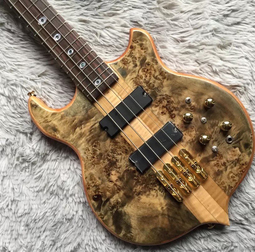 Custom 4 Strings Neck Through Body Alembic Style Electric Bass Guitar Tree Burl Top