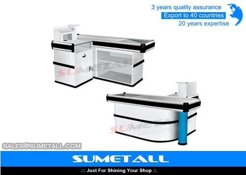 Fast Supermarket Checkout Counters Cashier Desk With Metal Countertops Anti -