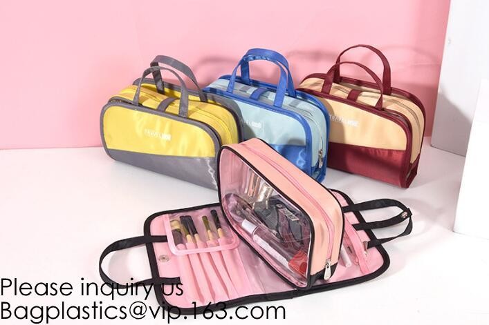 Portable custom logo printed Transparent Makeup Window Women Makeup Pouch Travel Clear Cosmetic bag Travel Cosmetic Bag